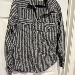 Lucky Brand Men's Black and White Striped Button Down Shirt
